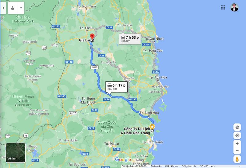 cho thuê xe google map Sân bay Pleiku Gia Lai